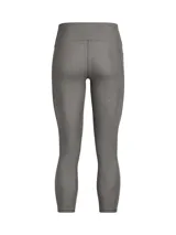 Calza de mujer Under Armour HeatGear® de tiro alto hasta el tobillo, color gris azulado, con cintura antideslizante y logo en la pierna.