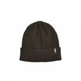 Gorro de lana color beige con logo de Puma en etiqueta rectangular gris en el frente.