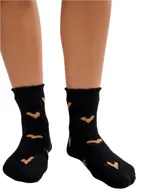 Medias de algodón negras, de caña media, con diseño de corazones calados en color beige/marrón claro.