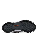 Zapatilla de senderismo Columbia Peakfreak II Outdry para hombre, color beige claro con detalles en gris oscuro y naranja. Presenta malla sin costuras, soportes impresos en 3D, membrana impermeable OutDry, sistema de cordones Navic Fit, plantilla OrthoLite® Eco y entresuela TechLite+.