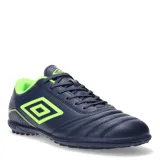Championes de fútbol Umbro Classico III HG, color azul marino con detalles en verde flúor y logo de la marca en el lateral.