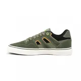 Championes de skate Emerica Tilt G6 Vulc X OJ, color verde oliva con detalles en naranja y negro.