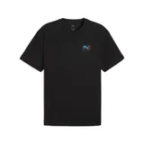 Remera negra de algodón con logo de Puma estampado en el pecho en color celeste.