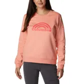 Buzo Columbia color lila con logo estampado en el pecho.