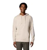 Buzo con capucha Columbia Beaumont Hoodie color beige, con logo pequeño de la marca en el pecho y logo grande vertical en la manga. Tiene bolsillo tipo canguro y cordón ajustable en la capucha.