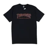 Remera negra de manga corta con estampa del logo de Thrasher Magazine en color naranja y gris.