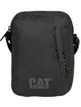 Bolso bandolera unisex CAT Explorer, color negro, con logo reflectante y detalles de cordones. Cuenta con compartimento principal con bolsillo interior, bolsillo delantero con cordón para llavero y correa ajustable para el hombro.
