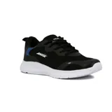 Zapatillas acordonadas en color negro con detalles en azul royal, diseñadas para running.