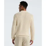 Sweater tipo polo de manga larga color crema, tejido en algodón con trama zigzag y logo bordado en el pecho.