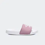 Ojotas de goma color lila con suela blanca y logo de Umbro en la tira.