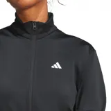 Conjunto deportivo Adidas Essentials Feel Cozy para mujer, color negro con logo blanco. Incluye campera con cierre y pantalón de corte recto.