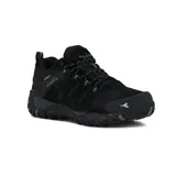 Zapatillas de trekking impermeables de cuero en color negro, diseñadas para actividades al aire libre.