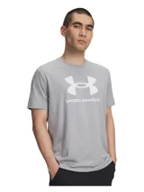 Remera azul marino de Under Armour con logo blanco estampado en el frente.