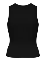 Musculosa negra de punto canalé con cuello redondo y sisas anchas.