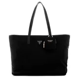 Cartera de hombro Guess Eco Gemma, color negro, fabricada con materiales reciclados. Diseño con compartimento principal espacioso y bolsillo frontal con cremallera.