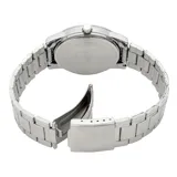 Reloj Casio para mujer, modelo LTPV002D-7AUDF, con caja y pulsera de acero plateado y esfera blanca. Resistente al agua hasta 30 metros.