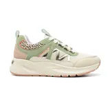 Championes Korium Maldy, color beige con detalles en verde y animal print.