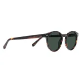 Lentes de sol redondos con montura de carey y lentes grises. Fabricados con madera y eco acetato.