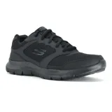Championes Skechers Flex Advantage 4.0, color negro, para hombre. Capellada de malla transpirable y superposiciones de cuero liso. Plantilla Skechers Air-Cooled Memory Foam.