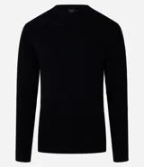 Suéter masculino de malla de viscosa y poliamida color gris claro, con textura de cuadros grid, cuello redondo y mangas largas.