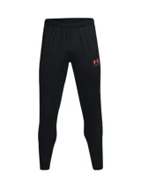 Pantalón deportivo Under Armour Challenger de hombre, color gris con detalles en naranja y logo de la marca en blanco.