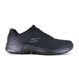 Championes Skechers GOwalk 6 Iconic Vision, color negro, con capellada de malla deportiva, cordones, plantilla Air-Cooled Goga Mat, media suela Ultra Go y tecnología Hyper Pillar.