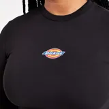 Remera corta negra de manga larga con logo de Dickies bordado en el pecho.