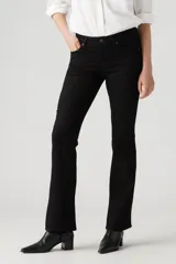 Pantalones de jean negros, de corte bootcut y tiro alto.