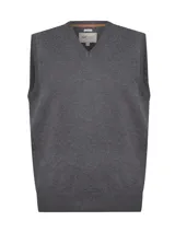 Chaleco gris de lana con cuello en V y calce regular.