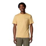 Remera negra de algodón orgánico, con cuello redondo y logo de Columbia estampado en el pecho.