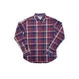 Camisa de hombre a cuadros blancos, celestes y grises, de manga larga con bolsillo en el pecho.