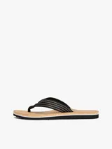 Sandalias Tommy Hilfiger de playa, con base color corcho y tiras negras con rayas grises y logo de la marca.