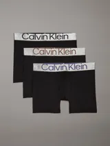 Pack de tres bóxer negros Calvin Klein con cinturilla elástica plateada con el logo de la marca en diferentes colores.