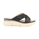 Sandalias bajas Korium Aster color beige con plataforma y tiras cruzadas, una de cuero sintético liso y otra de cuero sintético texturizado color dorado.