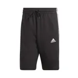 Short deportivo Adidas Essentials Single Jersey 3-Stripes, color negro con tres rayas blancas a los costados y logo blanco de Adidas en la pierna izquierda.
