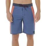 Short de baño Rip Curl Mirage Giant Prawn, color azul con paneles laterales color naranja y cintura en azul oscuro.