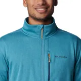 Campera polar Columbia Park View Fleece, color azul jaspeado, con cierre frontal completo, cuello alto, bolsillos laterales con cierre y bolsillo en el pecho con cierre vertical en color verde lima. Cuenta con tecnología Omni-Wick, puños elásticos con orificios para pulgares y protector de barbilla.