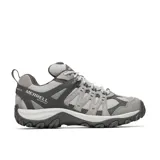 Zapatillas de senderismo Merrell Accentor 3 WP para mujer, en tonos grises. Parte superior de malla y gamuza, cierre con cordones, lengüeta con fuelle, puntera de goma protectora, colchón de aire Merrell en el talón, plantilla contorneada extraíble Merrell Kinetic Fit™ BASE, entresuela de EVA moldeada por compresión y caña de arco de nailon moldeado.