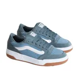 Zapatillas Vans Hylane celestes con detalles en gris, blanco y suela color caramelo.