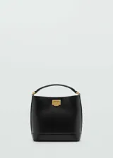 Bolso tipo bucket negro con asa corta y cierre metálico dorado.