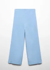 Pantalón crop color beige, de lino y viscosa, con corte wide leg y cintura elástica.