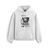 Canguro blanco con capucha y bolsillo delantero, con estampado de Tyler, the Creator.