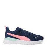 Championes Puma Anzarun Lite color azul marino con detalles en rosa y verde agua. Capellada de malla transpirable, entresuela de espuma EVA y suela de goma.