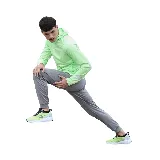 Pantalón de entrenamiento gris con puños, bolsillos laterales con cierre y logo de Topper estampado en verde.