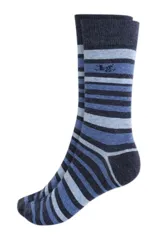 Medias de vestir a rayas horizontales en tonos de azul y gris.