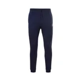 Pantalón de jogging azul marino de felpa con interior cepillado, cintura elástica con cordón ajustable y logo de Reebok bordado en blanco en la pierna izquierda.