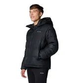 Campera puffer Columbia Pike Lake II Hooded, color negro, con capucha ajustable, tecnología Omni-Heat reflectante, aislamiento de poliéster reciclado, bolsillos con cierre y puños ajustables.