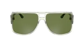 Lentes de sol unisex Lacoste modelo 6056, con montura transparente y lentes verdes.