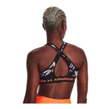 Top deportivo Under Armour con estampado abstracto en tonos verde militar y negro, breteles finos blancos y banda elástica con logo de la marca.