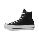 Zapatillas Converse Chuck Taylor All Star de caña alta, color negro, con plataforma blanca y cordones blancos.